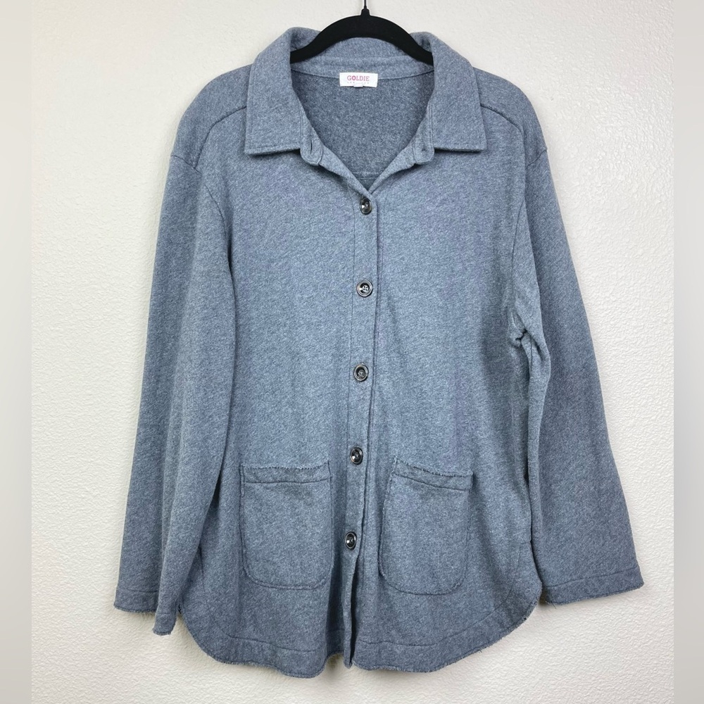 Goldie Lewinter Women's Medium Grey Button Up Oversized Shacket Jacket Shirt